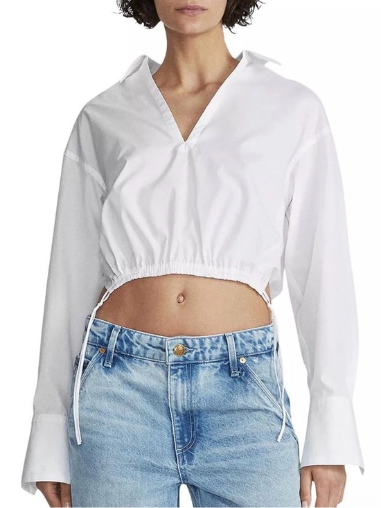 rag & bone Tops - Rag & Bone  women white Fiona V-Neck Blouse Drawstring cotton poplin Size XXS